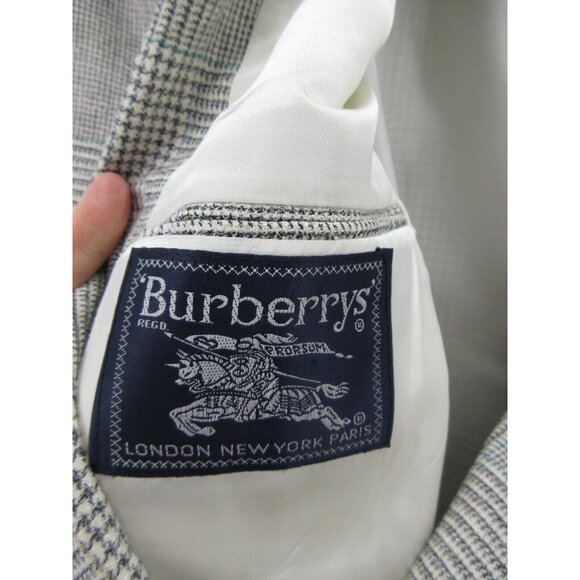 VINTAGE Burberry Sport Coat 40 Blazer Windowpane Houndstooth Jacket - Picture 11 of 13